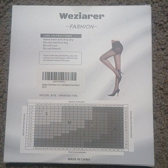 Weziarer Nude Control Top Pantyhose reinforce toes Sz L ( 3pks 6prs) NEW - Picture 3 of 6